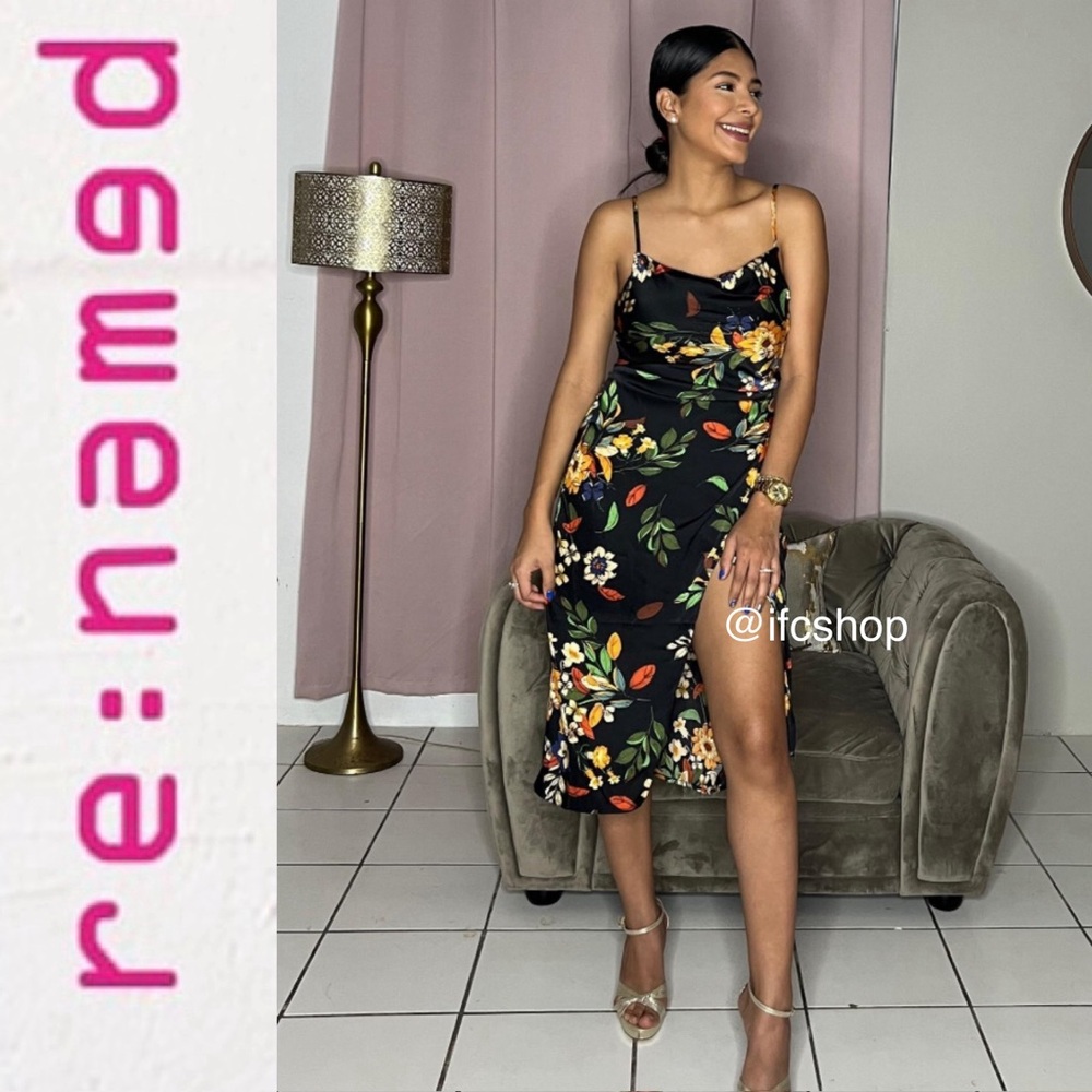 RE:NAMED Maddy Black Floral Slip Dress